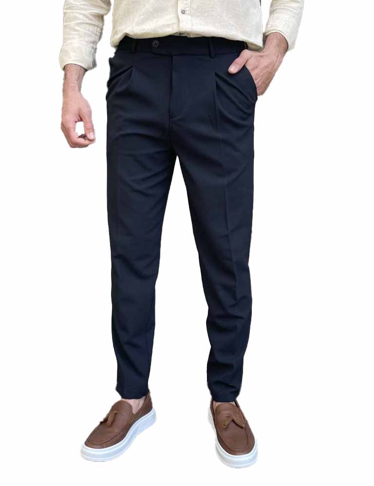 Ανδρικό μπλε υφασμάτινο παντελόνι με πιέτα και λάστιχο στην μέση FCL00295B φωτογραφία